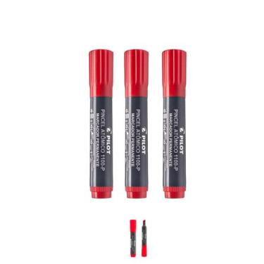 Imagem de Pincel Marcador Vermelho Recarregável Permanente Kit 3 - Pilot