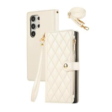 Imagem de HJZSZX Capa tipo carteira de couro crossbody para Galaxy A54 5G (para Galaxy A54 5G/branco)
