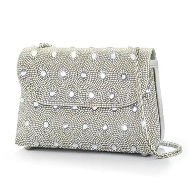 Imagem de VESONNY Bolsa clutch noturna com strass – Bolsa clutch noturna brilhante para mulheres, ideal para casamentos, festas, bailes de formatura, Prata
