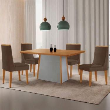 Imagem de Mesa De Jantar Diane 120cm Tampo Mdf Lam 4 Cadeiras Lisboa Moderna Vel
