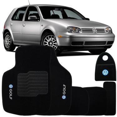 Imagem de Jogo Tapete Automotivo Carpete + Lixeira Vw Golf 1999 à 2001 Soft Logo Bordado Preto 6...