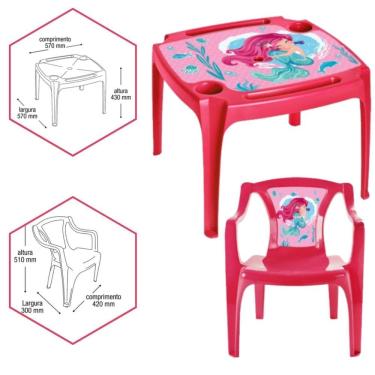 Imagem de Kit Mesa E Cadeira Infantil Atividades Educativa Rosa Sereia