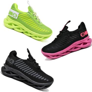 Imagem de Tênis Infantil Leve e Resistente Para o Dia a Dia das Crianças (BLACK- VERDE- PRETO PINK, BR, Criança de 9 a 12 anos, Numérico, 32)