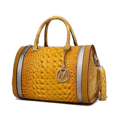Imagem de MKF Collection Mia K Bolsa feminina tiracolo com alças superiores de couro vegano em relevo de crocodilo, Mostarda Eleanor, Large