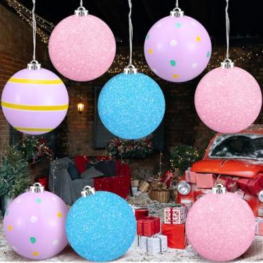 Imagem de Deekin Pacote com 8 enfeites de bola de Natal grandes de 15,24 cm com glitter jumbo vermelho/verde/branco, enfeite de Natal gigante de plástico para decoração de árvore de Natal em ambientes internos