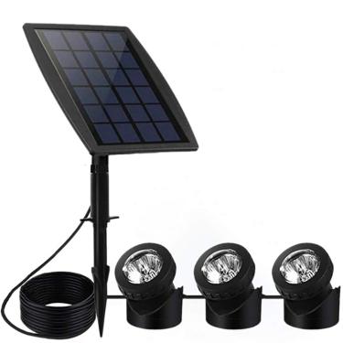 Imagem de FEIFEIER Holofotes solares para lagoas, à prova de intempéries, movido a energia solar, branco, refletor de paisagem, 3 lâmpadas, ângulo de iluminação ajustável, iluminação de segurança brilhante para