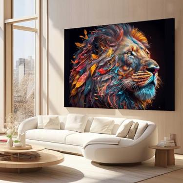 Imagem de Quadros Decorativos para Quarto Sala 40x60 Leão Luxo Lindo Arte Colorida Grande Escritório Hall