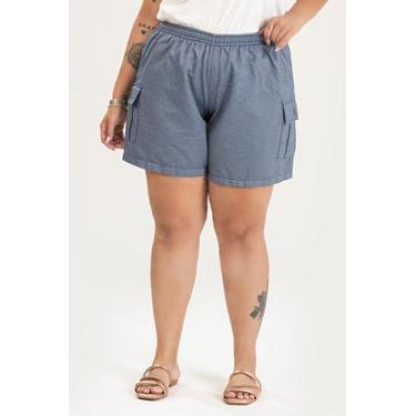 Imagem de Bermuda Feminina Plus Size Sarja Estonada Bolso Cargo Elástico Cintura