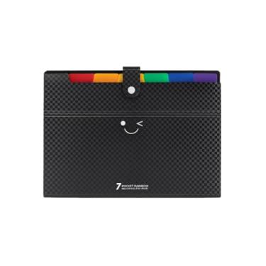 Imagem de Pasta Sanfonada A4 6 Divisórias Coloridas, Capa Texturizada Preta, 1 un, Capacidade 300 folhas