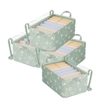Imagem de Kit 4 Caixas Organizadoras Premium Tampa Transparente Floral Verde, Base em Aço e Oxford Durável - Solução Completa para Armário, Quarto Infantil e Mais
