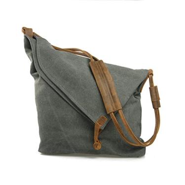Imagem de UONBOX Bolsa de ombro feminina multifunções de lona retrô bolsa mensageiro bolsa de ombro bolsa hobo casual viagem mochila dia, Cinza, One Size