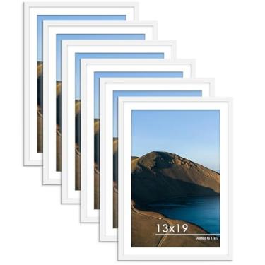 Imagem de PEALSN Conjunto de 6 porta-retratos de 33 x 48 cm, exiba imagens 28 x 43 com tapete ou 33 x 48 sem tapete para montagem na parede, colagem de molduras de pôster para decoração de parede, branco.