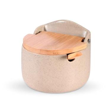 Imagem de SALEIRO EM CERAMICA COM TAMPA DE BAMBU GRANO BEGE 9,7cm x 11