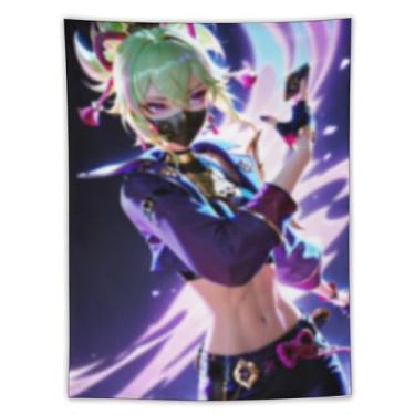 Imagem de LIEGBMEU Tapeçaria sexy de anime menina 152 x 203 cm arte de colcha de parede decoração de tapeçaria caprichosa AF125