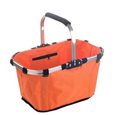 Imagem de Cesta de piquenique dobrável isolada à prova d'água para acampamento ao ar livre, compras, armazenamento de alimentos e uso em viagens (laranja)