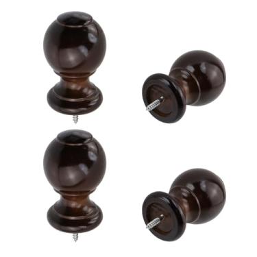 Imagem de T Tulead Acabamento de varão de cortina marrom de 3,5 cm de diâmetro interno, tampas de rosca para varão de cortina de madeira, 4 peças