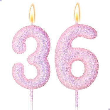 Imagem de 36 velas decorações de aniversário de 36 anos para meninas, rosa 36 velas para bolo de aniversário, 36 enfeites de bolo para meninas de 36 anos, decoração de bolos, lembrancinhas de artigos de festa