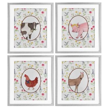 Imagem de Stupell Industries Conjunto de 4 peças com estampa emoldurada cinza Farm Friends Mixed Animals por Nina Jacobs, 40 x 33