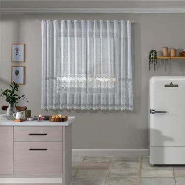 Imagem de CORTINA DE RENDA PARA COZINHA COM BANDÔ CLÁSSICA BRANCA ARABESCO 2,80M X 1,20M X 30CM