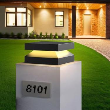 Imagem de JHOTEC Postes de iluminação externa de aço inoxidável, luzes de coluna externa de 25 x 25 cm, poste de lâmpada ao ar livre, 12 V e 110-240 V com fio rígido para deck/pedra/cerca/colunas de madeira