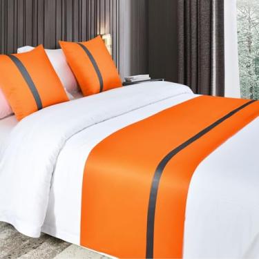 Imagem de Camas de Camas de Luxo Liso Caminho e Cachecol Moderno Queen King Size Colcha de Cama Simples Macia Toalha de Cama Quarto Casa Hotel Roupa de Cama Decorativa Acento Laranja||50 * 50 cm Fronha * 1