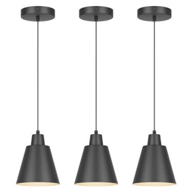 Imagem de Aoceley Luzes pendentes industriais, luminárias pendentes pretas, luz de ilha de cozinha vintage com sombra de metal preto, luzes pendentes de fazenda para mesa de jantar quarto bar - preto, 3 pacotes