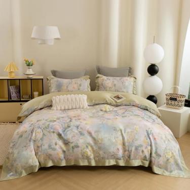 Imagem de ECOCOTT Capa de edredom de 3 peças King Size – 100% liocel sedosa, refrescante e respirável para pessoas com sono quente, paleta de pintor floral, luxo que absorve a umidade