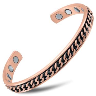 Imagem de MagnetRX® Pulseiras magnéticas de cobre – Pulseira de cobre puro eficaz para homens e mulheres – Pulseira de terapia magnética ajustável com punho de cobre (incrustação de corrente de freio)