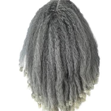 Imagem de SOKU Peruca Afro Kinky Straight Lace Front Cinza 50 cm Parte T Perucas de Sal e Pimenta para Mulheres Negras Renda Suíça Transparente com Cabelo de Bebê Perucas Naturais 4C