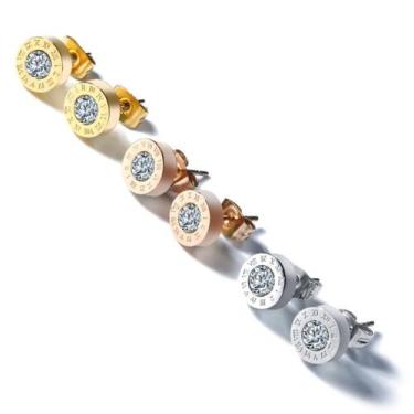 Imagem de Kit Brinco Feminino Luxo Número Romano Banho Rosê Gold 18k  - Euro Imp