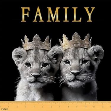 Imagem de jejeloiu Lion Fabric by The Yard 10 jardas coroa tecido estofado para cadeiras para crianças safári impressão de descendentes à prova d'água decoração interna ao ar livre decoração adolescentes padrão