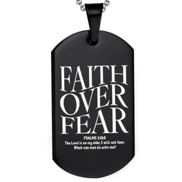 Imagem de DOMYUHAO Faith Over Fear Christian Bible Verses Dog Tag Colar Presentes para Homens Mulheres - Presentes de Pingente de Casamento Cristão Inoxidável Gravado Personalização