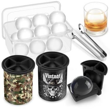 Imagem de Máquina de gelo transparente, pacote com 2 moldes grandes para cubos de gelo, molde de bola de gelo para amantes de uísque, máquina de gelo de aço inoxidável de 6,3 cm, molde de cubo de gelo antiquado