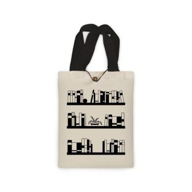 Imagem de Ecobag presente pequena livro book algodão sustentável cru ou preta kindle capa presente natal dia dos professores