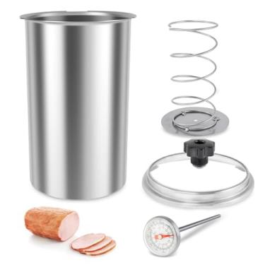 Imagem de ZJRDYYK Molde de prensa de carne, máquina de presunto de aço inoxidável, panela de prensa de carne, ferramenta de prensa de carne, máquina de almoço caseira com termômetro para carne, porco, peixe