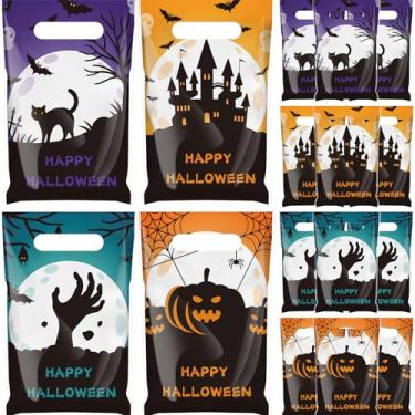 Imagem de Gilprop 48 peças de sacolas de plástico para presente de feliz dia das bruxas com alças para doces de Halloween morcego de abóbora para lembrancinhas de festa de doces ou travessuras