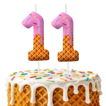 Imagem de Velas de aniversário de sorvete, decoração de topo de bolo de 6 cm, número 11 velas, decorações de aniversário, decorações de bolo de festa de aniversário, suprimentos de festa