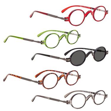 Imagem de Óculos de leitura, pacote com 5, vintage, pequeno, redondo, inclui óculos de sol, Misto, M