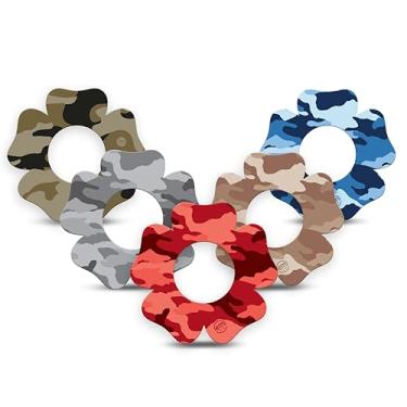 Imagem de ExpressionMed - Adesivos para Libre 2 (pacote com 5) - Feito nos EUA, impermeável, não desfia, fitas de sensor CGM pré-cortadas (pacote de camuflagem variada - formato de flor)