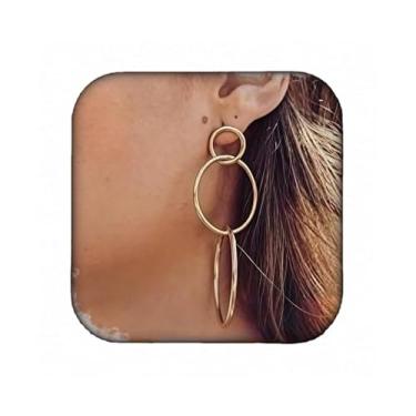 Imagem de RELOVET Brincos de argola de elos geométricos com laço triplo pendurados prata ouro redondo latão para presente feminino (prata)