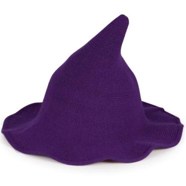 Imagem de Vovocas Chapéu de bruxa de Halloween para mulheres - chapéus de bruxa pretos para adultos, acessório de fantasia para festa cosplay, boné de lã moderno de bruxa, Chapéu de bruxa roxo, Witch Hat