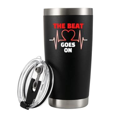 Imagem de The Beat Goes On Recovery Gifts Heart Survivor Heart Attack Survivor Heartbeat For Coronary Artery Patient Vacuum Isolado a Vácuo Copo de Aço Inoxidável com Tampa Removível e Canudo, 590 ml, Preto