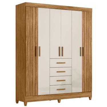 Imagem de Guarda Roupa Casal 6p 165 Cm Aruba Freijo Off White Friso Moval