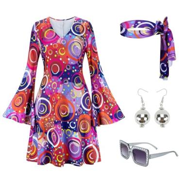 Imagem de Zhitunemi Roupas de discoteca dos anos 70 para mulheres: fantasia hippie feminina vestido de discoteca anos 60 vestidos descolados para festa de Halloween cosplay 33075 roxo-P