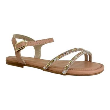 Imagem de Sandalia Rasteira Menina Molekinha Tiras De Strass 2157.1203, 30, Nude