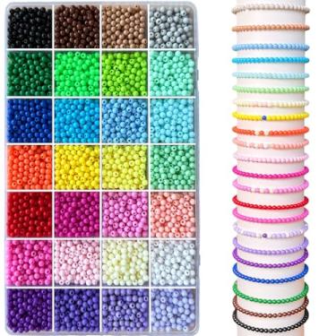 Imagem de 5600 peças de contas redondas de acrílico de 4 mm para kit de fabricação de pulseiras, contas redondas de arco-íris de 28 cores para fazer joias, contas de chiclete, de plástico, contas soltas, pastel