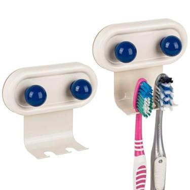 Imagem de Linkidea Suporte de escova de dentes de parede para banheiro, 2 compartimentos para escova de ferro autoadesivo compatível com Oral-B CrossAction, Colgate ExtraClean (ponto azul)