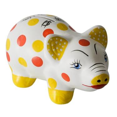 Imagem de Cofrinho Porquinho Em FaiançA Artesanal - Para Guardar Moedas E Dinheiro, Lindo Para DecoraçãO(Porquinho Amarelo C/Bolinha M)