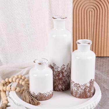 Imagem de Conjunto de 3 vasos de cerâmica - vasos decorativos modernos para decoração de casa, vasos boêmios rústicos para sala de estar, cornija, mesa de jantar, estante, cozinha ou decoração de entrada