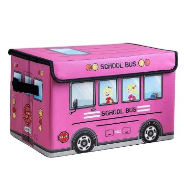 Imagem de Bau Caixa Infantil Multifuncional Dobravel Com Tampa Organizador De Quarto Puff Porta Brinquedos Onibus Rosa